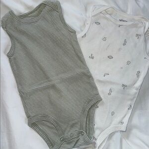 Carter's Green Striped and White Patterned onesies